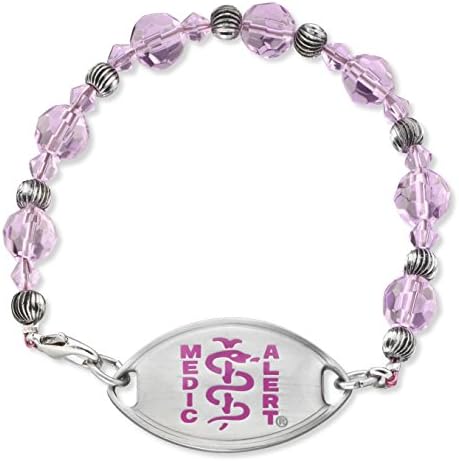 Womens Glass Beaded Pink Medical ID bracelet - "PROSTATE CANCER"