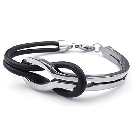 Konov mens womens leather stainless steel bracelet, infinity cuff…