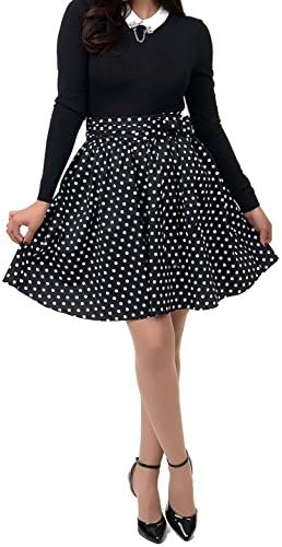 Lolichy 1950s Retro Style Black White Polka Dot High Waist Bow Swing Skirt 2XL