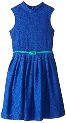 Girls Polyester/Spandex/Knit Above the Knee Sleeveless Lace  Dress
