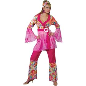 Groovy Hippie Chick Fancy Dress Costumes - Small - UK 8-10