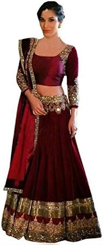PRAMUKH GROUP Women's Banglori Silk Party Wear Lehenga Choli Free Size Maroon