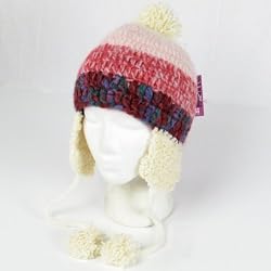 HAND KNIT TROOPER TRAPPER SKI POM POM WINTER HAT Ivory Smal Medium