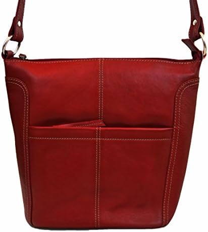 Giromy Samoni Womens Genuine Leather Contrast Stitching Handbag - Red