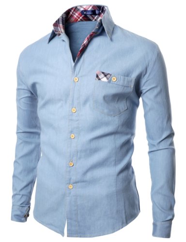 Doublju Mens Shirts with Patched Pocket