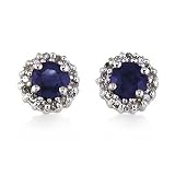 14k White Gold Sapphire & Diamond Stud Earrings