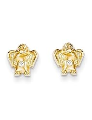 MadiK® 14k Yellow Gold Polished Angel with CZ Post Screwback Earrings