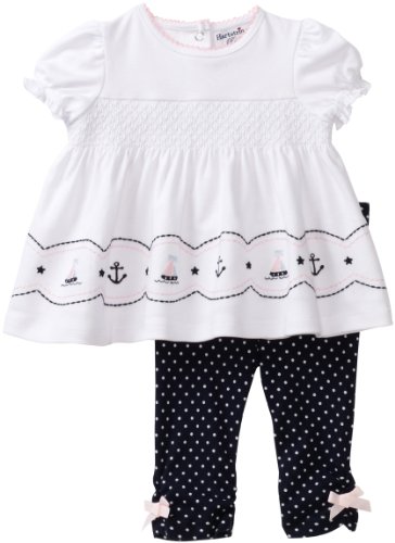 Hartstrings Baby-girls Newborn Interlock Cap Sleeve Top with Polka Dot Legging Set, White, 12 Months
