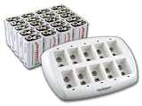 Tenergy TN137 10 bay 9V Ni-MH Smart Charger with 20 pieces Tenergy Centura (Low Self Discharge) 9V NiMH 200mah Rechargeable Batteries