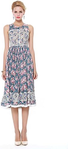 ARTEMISES Womens Floral Bohemian 2015 Summer Beach Sun Party Dress (12, Blue)
