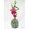 BUY : 9GreenBox - Live Spiral 3 Style Lucky Bamboo Arrangement w/ Silk Orchid Green Hand Craft Ceramic Vase