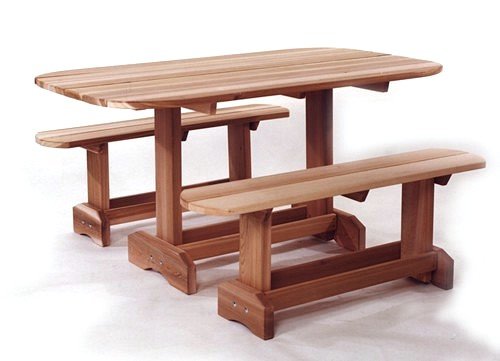 3pcs Outdoor Patio Wood Oval Picnic Table & Benches Set product image