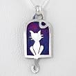 Sitting Cat in the Window Pendant in Sterling Silver and Patina on an 18" Box Chain, #8776