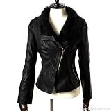 Women's Soft 100 % Lambskin with Rabbit Fur Collar Road Jacket ! (S)