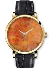 SPRAWL Aanalog Fashion Series Gold Ladies Watches of Genuine Black Leather Strap,Unique Wrist Watch for Women Girls Designed with Landscape opaque red curly