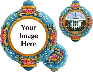 50 Custom Ornaments Blue with Red Floral Round Ornament - Customized Logo Graphic Art Lettering