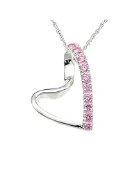 925 Sterling Silver Round Pink Cubic Zirconia Floating Heart Pendant/Necklace 18 Inches 925 Silver Chain
