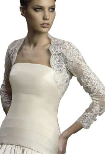 Beading Ivory Lace Long Sleeves Tulle Bridal Wedding Jacket (2, White)