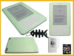 Green Silicone Case for Amazon Kindle 2 Generation Ebook Reader +Kindle 2 LCD Screen Protector+ Free Fishbone Style Keychain