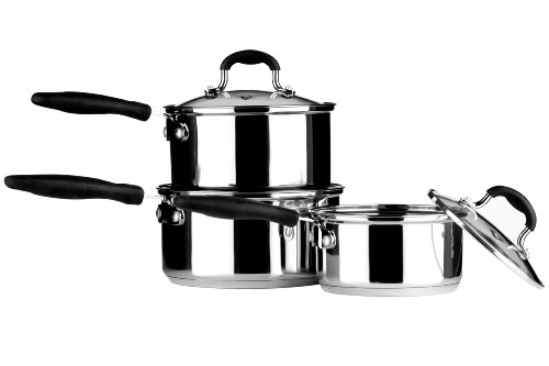 Premier Housewares Tenzo 3-Piece Stainless Steel Saucepan Set with Silica Handles