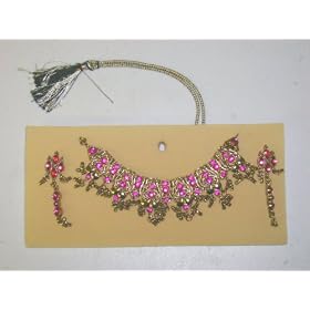 Nc33, Rich Amethyst and Other Semiprecious Stone on Antique Gold Necklace with Matching Earrings...