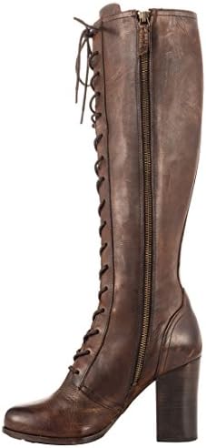 FootGift Women's Fashion High Heel Knee Boots Zipper Lace Up Decoration Platform Stiletto Shoes Brown US 12