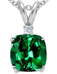 Tommaso Design (tm) 7mm Cushion Cut Simulated Emerald Pendant in 14 kt White Gold