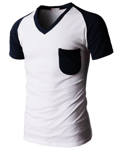 H2H Men's Basic Raglan T-shirts with V-neck Short Sleeve