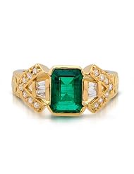 1.48 Cwt Emerald & 0.45 Cwt Diamond (Tapper 0.24 Cwt) (Round 0.21 Cwt) 18k Gold Ring