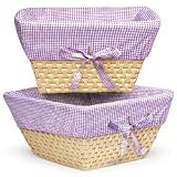 Badger Basket Natural Basket Set with Lilac Gingham Liner