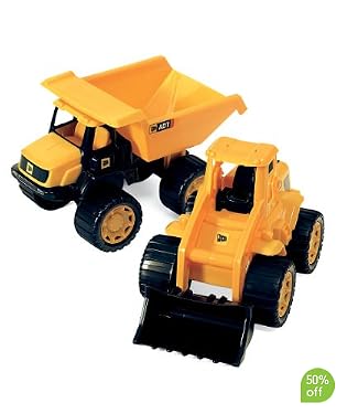 Classic pair of authentic tough JCB vehicles  Free wheeling and ready for action  Suitable from 3yrs