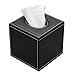 HOMETEK PU Leather Square Roll Tissue Box Holder Cover Napkin Paper Box Case Tray Pumping for Home Office Car Automotive (Black)