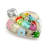 2 Tone Murano Glass Millacreli Murano Glass Heart Sterling Silver Pendant