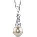 Regal Elegance: Sterling Silver Vintage Style Bridal White Pearl CZ Diamond Pendant Necklace