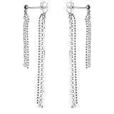 Rhodium Plated Sterling Silver Front Back Multi Chain Drop Earring