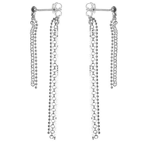 Rhodium Plated Sterling Silver Front Back Multi Chain Drop Earring
