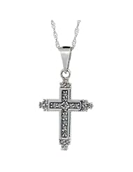 14k White Gold Tiny Diamond Fleury Cross Necklace, 0.15 cttw 3/4 inch tall