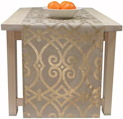 Table Runner Gold and Beige, Beige Gold Table Runner 120 Inches Long, Easter, Spring -  all Year Long Occasion - Golden Gate (120 Inch)