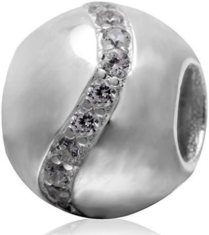 Choruslove Round Ball Charm with Clear Cz Authentic 925 Sterling Silver Bead for 3mm Bracelet Jewelry