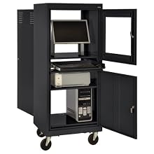 Sandusky JG2663-09 Black Steel Mobile Computer Security Workstation, 150 lbs Capacity, 26" Width by 63" Height by 24" Depth