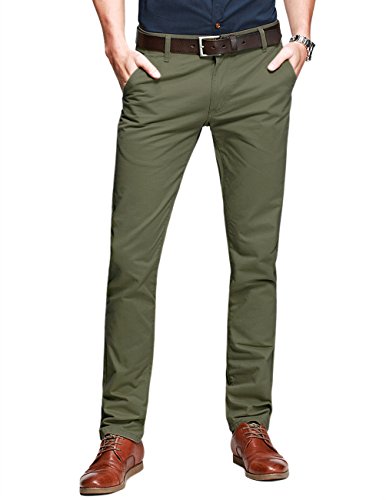 Match Mens Slim-Tapered Flat-Front Casual Pants(Light army green,34)