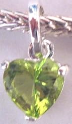 Silver Plated Charm Dangle Fits Pandora Heart Shape with Lime Green Stone