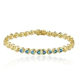 Yellow Gold Overlay Sterling Silver Blue Topaz Heart Bracelet, 7.25"