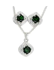 Beautiful Emerald Stud Earrings and Pendant .925 Sterling Silver Rhodium Finish White Gold Quality