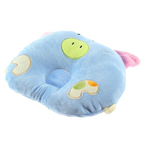 YKS soft Cotton piggy Pig Shaped baby newborn Infant Toddler Sleeping Support Pillow Prevent Flat Head Flathead GIFT (blue)