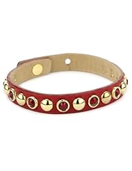 Streets Ahead 3/8" Gold Domes and Ruby Stones with Italian Leather Cuff Bracelet