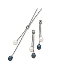 Sterling Silver Freshwater Cultured Pearl Knot 18in. Necklace & Earring Set.