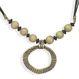 Leather Fashion Necklace with Wood Beads