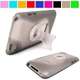 Durable Protective Two Tone Rubberized Crystal Hard Case Cover with Stand Alone Kickstand for Apple iPod Touch 4th Generation (8GB 16GB 32GB), Grey