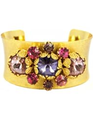 Camtasia Italian-Made Renaissance Style Brass Bracelet Finished in Gold with Rose, Light Rose and Deep Tanzanite Crystals